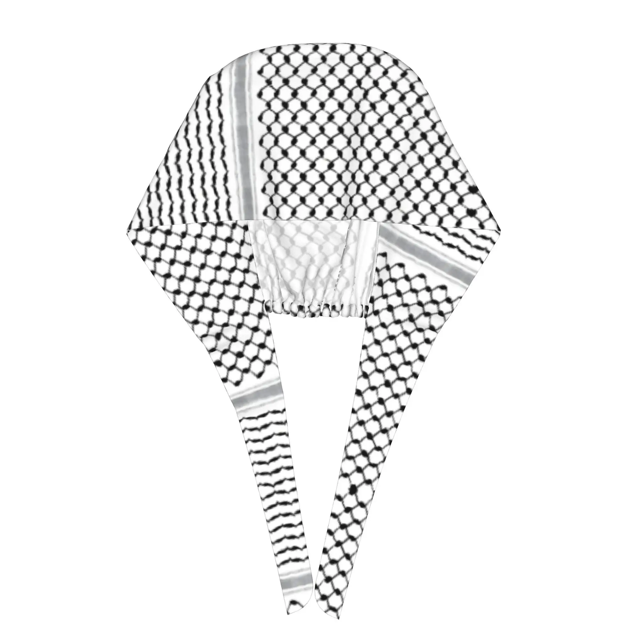 Black White Keffiyeh Pattern Scrub Cap Traditional Arab Palestinian Grid Print Hat Adjustable Tie‑back Medical