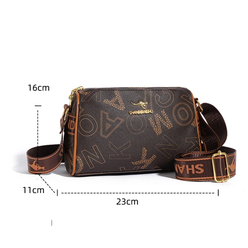 Luxury Kangaroo Logo Crossbody Bag with Printed Design Wide Strap Stylish Magnetic Snap Pockets Premium Gold Hardware