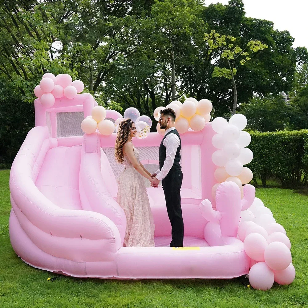 Pink Inflatable wedding castle trampoline Bounce House with blower Party event Rental kids toy outdoor Jumping bed