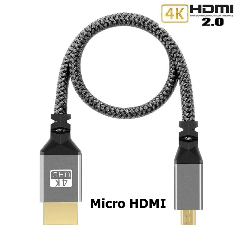 Cable de extensión de nailon trenzado 4K 60HZ TPU HDMI 1080P Micro Mini a HDMI, Cable macho Compatible con cámara PS3/4/5 proyector TV Box portátil