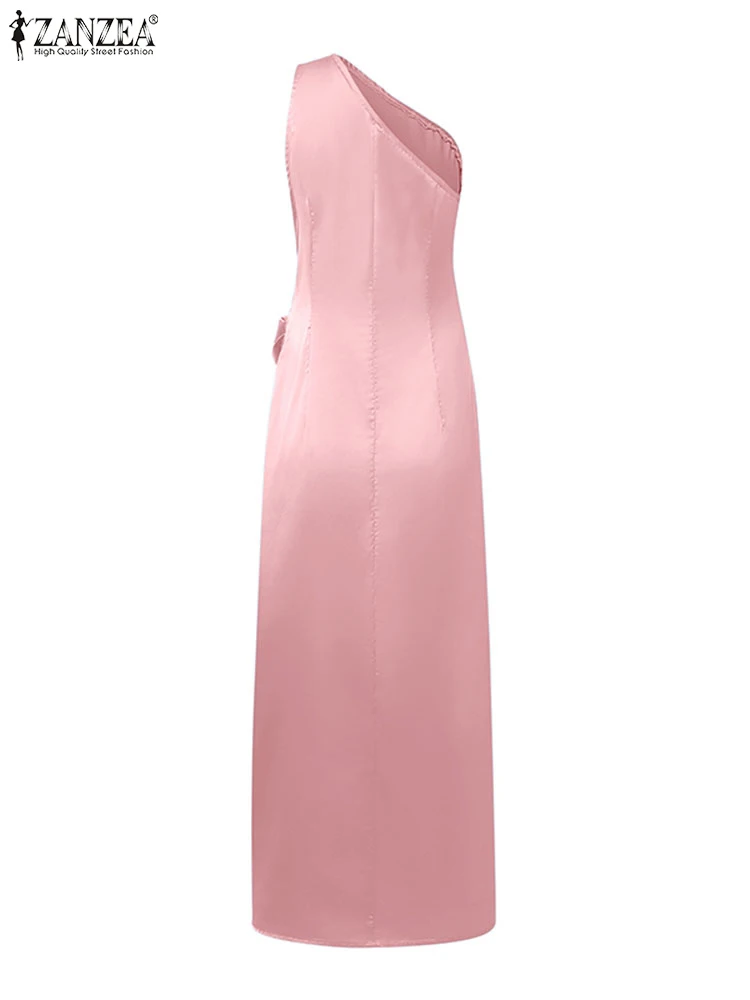 ZANZEA femmes été Robe Maxi une épaule sans manches réservoir robes 2025 soirée Robe d'été Vintage couleur unie Robe Femme