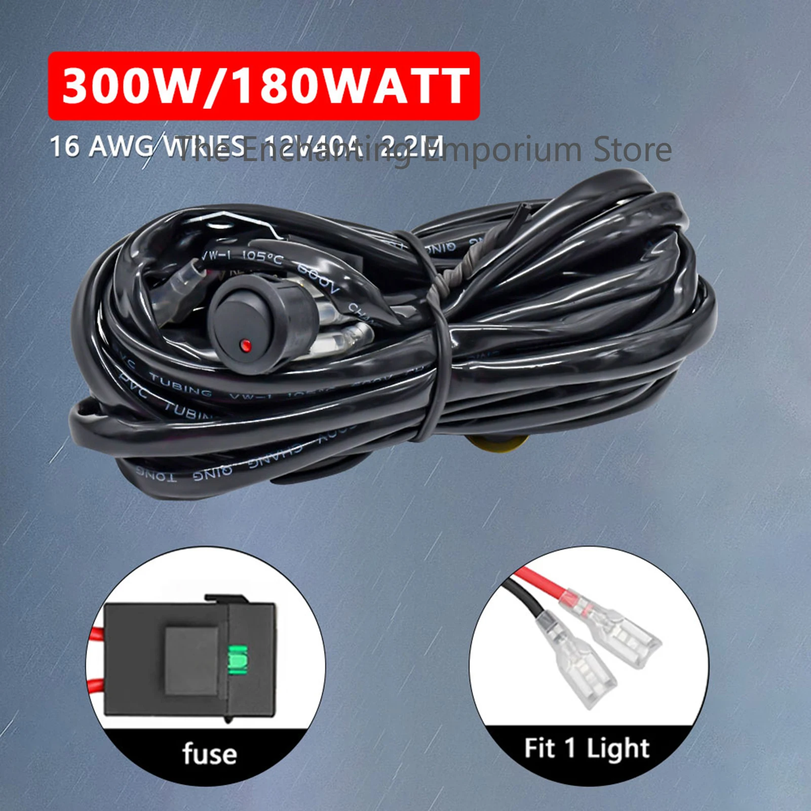 

LED Light Bar Wiring Harness Kit, 300W 2 Leads 16 AWG Universal LED Work Light Bar Wiring Harness with 12V 40A Relay On & Off