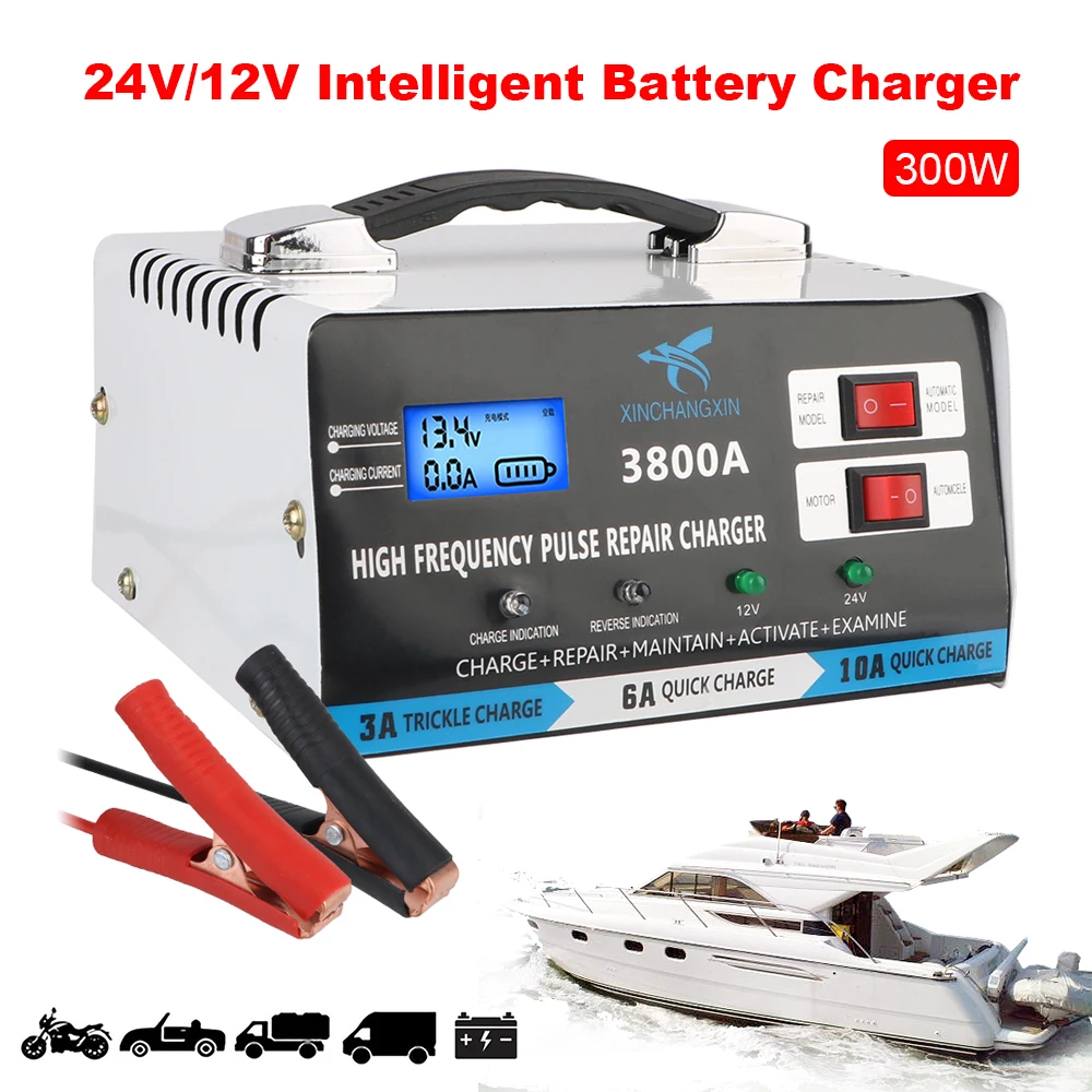 

24V 12V Boat Supplies Intelligent Battery Chargers Storage Cell Pulse Repair 300W High Power Motorcycle RV Car Battery Chargers