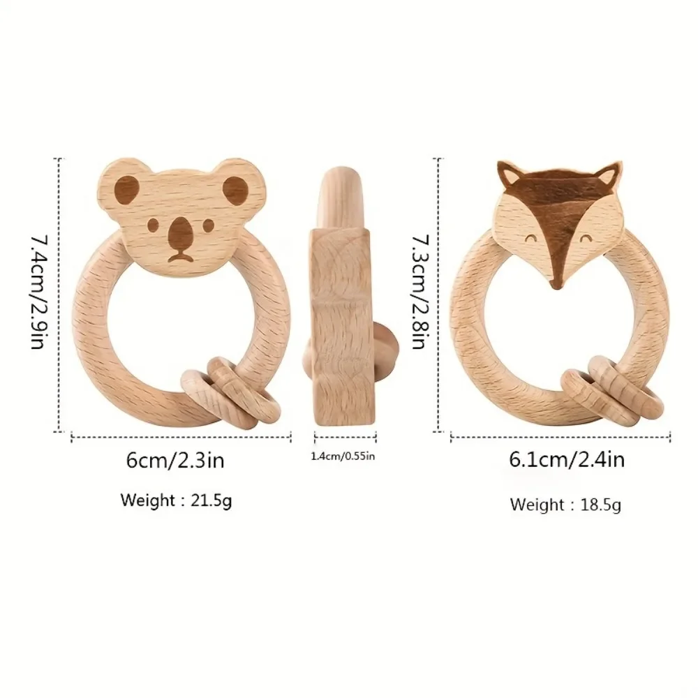 1 Pcs Beech Animal Baby Teether, Baby Soothing Teether Teething Stick, Wooden Rattle Toys, Perfect Gift for 0-36 Months Baby