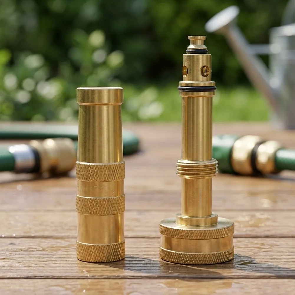 High Pressure Brass Nozzle Set 4 pcs for Garden Hose with Knurled Grip and Rotating Mechanism for Car Wash and Yard Maintenance