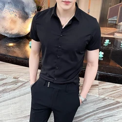 Black Man Tops Plain Shirts and Blouses for Men Short Sleeve Clothing with Collar Normal Social Aesthetic Designer Original Cool