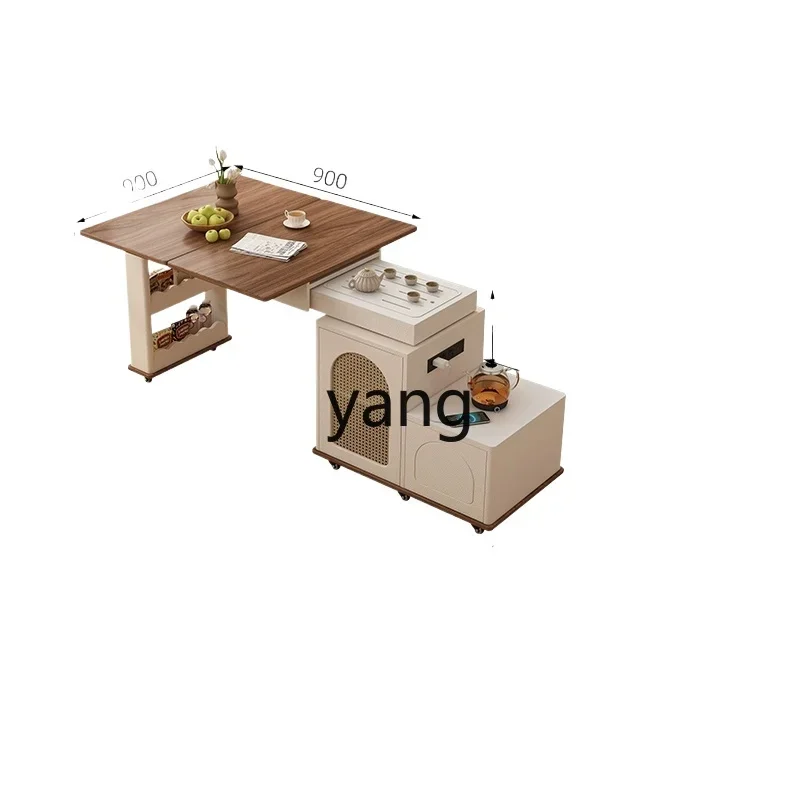 

Lmm solid wood multi-functional rotating mobile tea table tea cart with kettle retractable folding