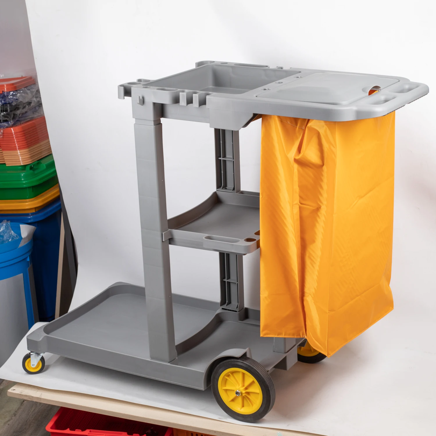 2025 مجموعة كومبو للدراسة المنزلية عربة تنظيف متعددة الوظائف مع دلو ممسحة وعلامة تحذير للفندق والمستشفى