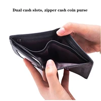 Men Wallet Genuine Leather Wallets for Men Zipper Purse Vertical Business Wallets RFID Anti-Theft Credit Card Holder Money Bag 5