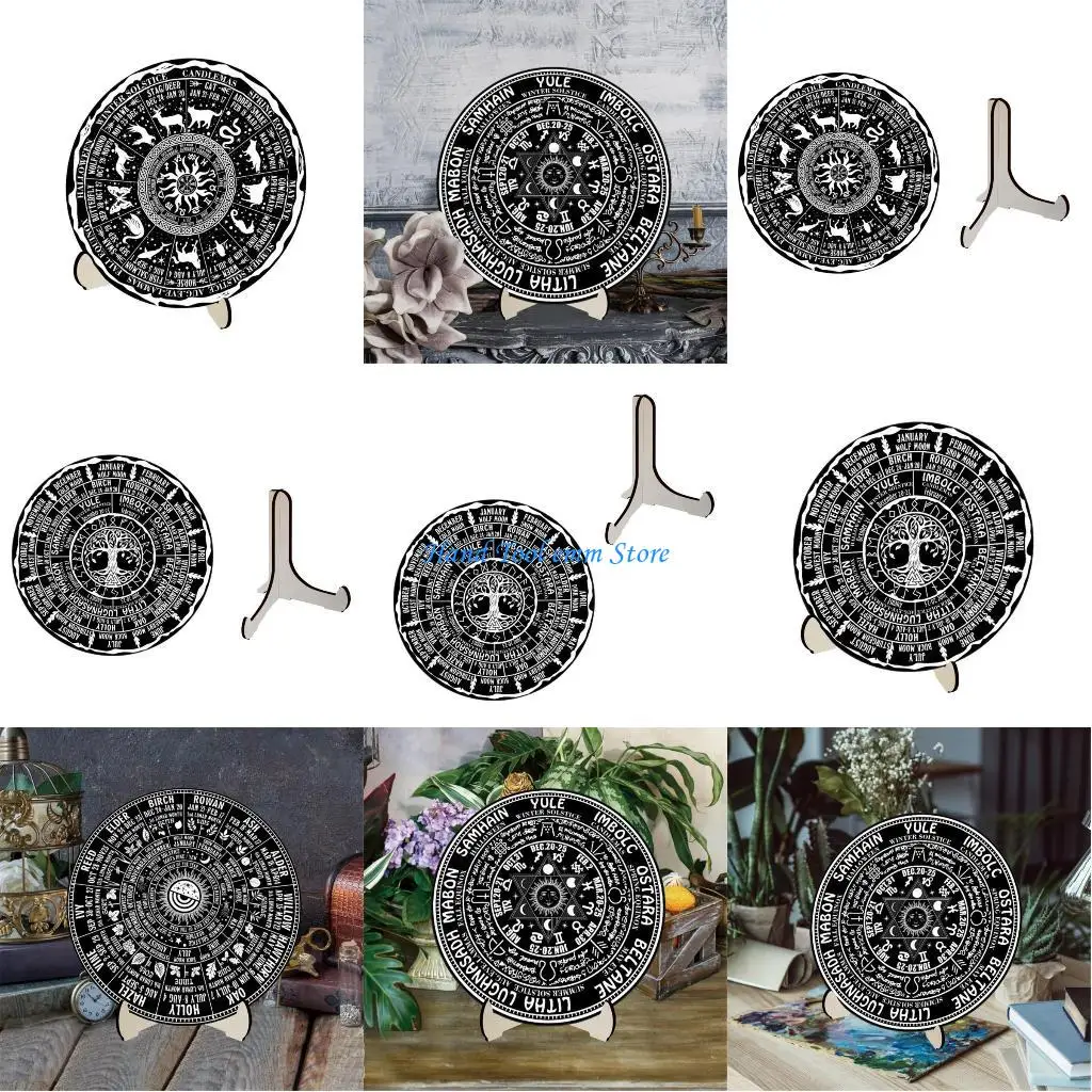 

H37F 10" Wiccan Calendar, Sabbats Pagan Witch Sign, Wiccan Holidays, Yule Altar, Sign, Vintage Christmas Sign Decor