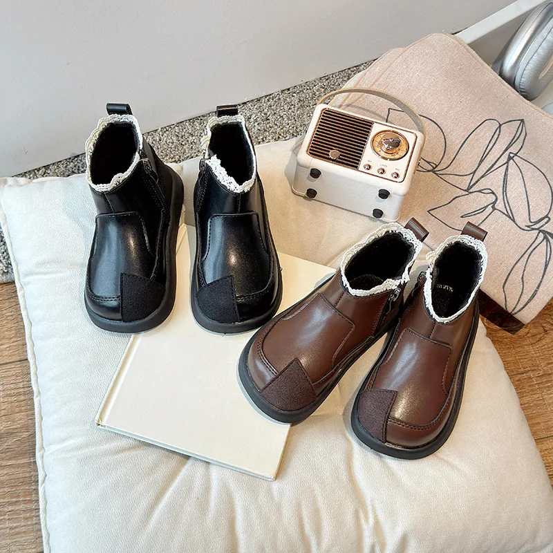 

Детские ботинки принцессы с хлопковыми короткими сапогами для девочек с милым кружевом, нескользящие, осень-зима 2022, новые детские ботильоны, элегантные