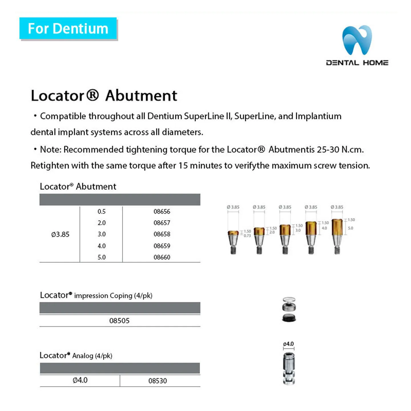 For Dentium Locator Abutment Dental Implant Hardware for Denture Stabilization And Support