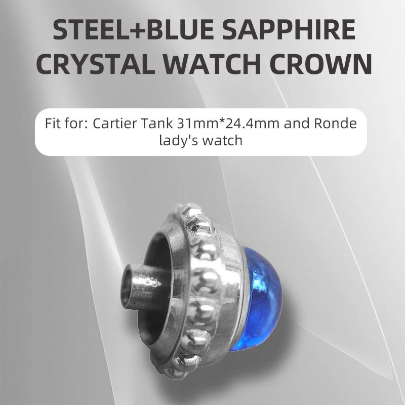 Steel Sapphire Crystal Watch Crown Handle for Cartier TANK 31mm*24.4mm Ronde Ladies/Unisex Watch