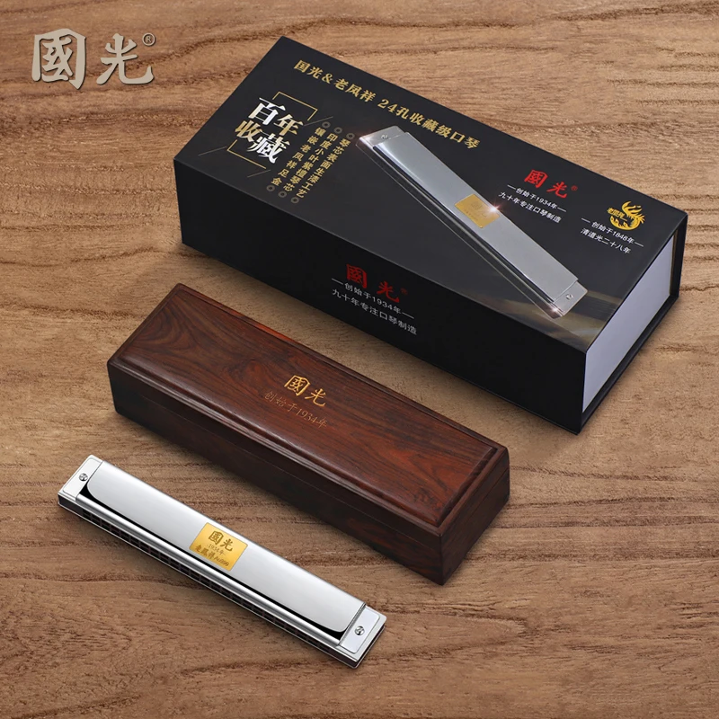 

Harmonica Centennial Collection Level Gold Inlaid 24 Hole Polyphonic C Key Advanced Professional Performance Level