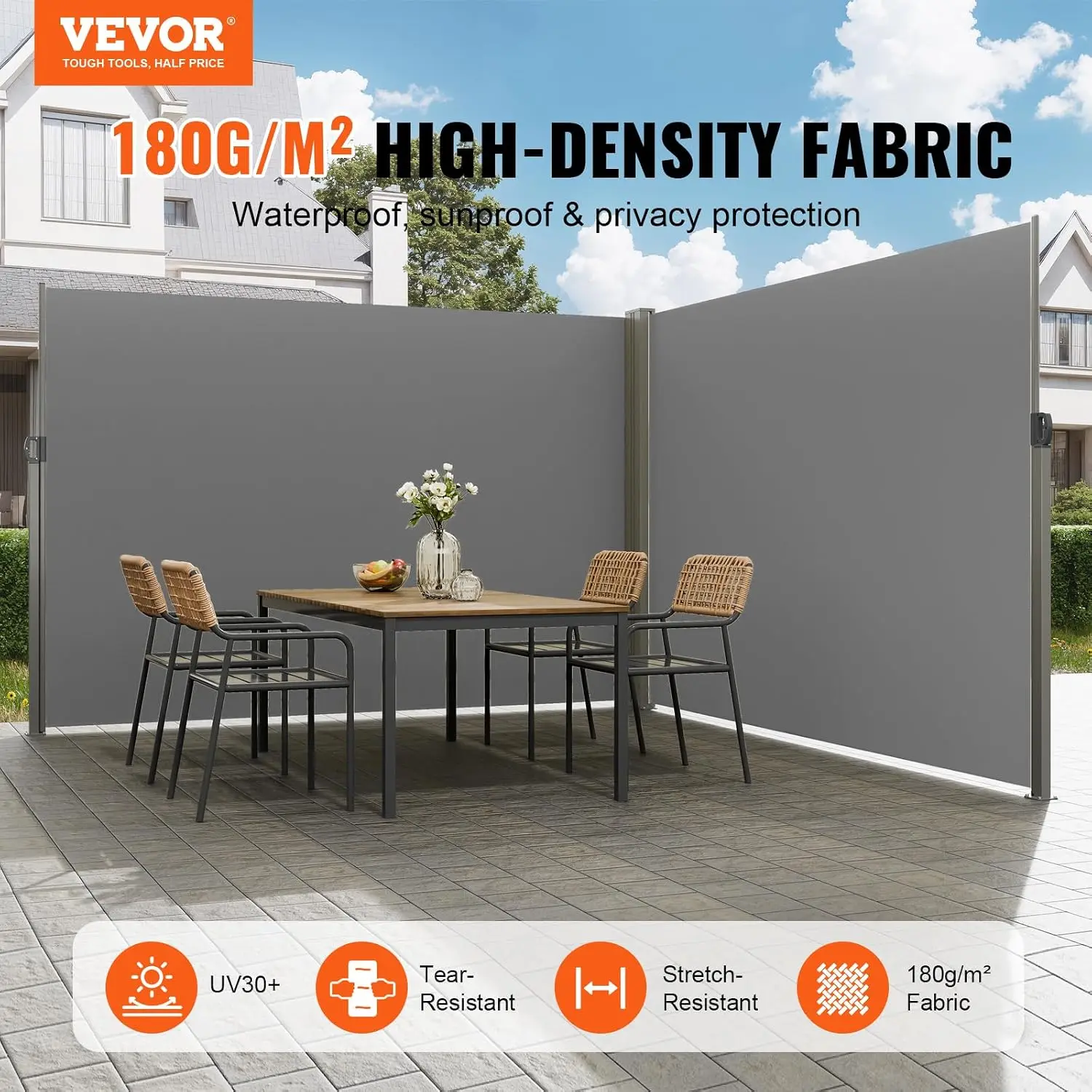 Retractable Side Awning, 79 x 236 in Outdoor Folding Privacy Screen, Waterproof & UV-Resistant Patio Privacy Screen Awning, 180g