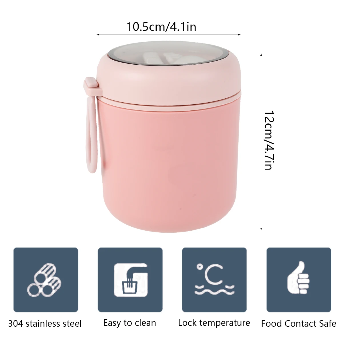 Vacuum Insulated Food Container for Hot Food 304 Stainless Steel with Foldable Spoon Handle Portable Thermoses for Office Work
