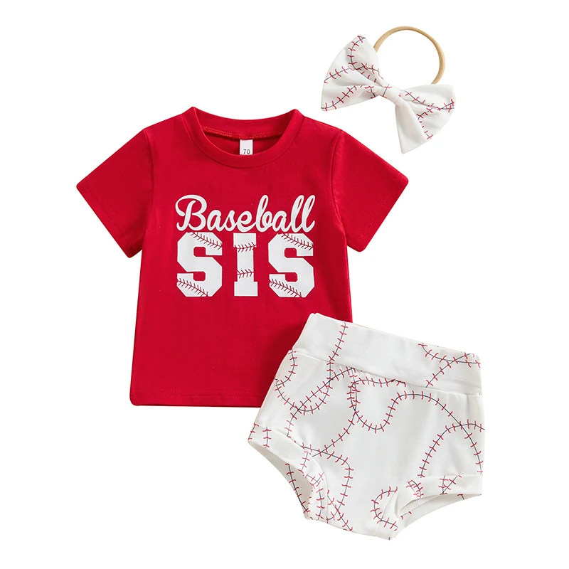 

Infant Baby Girl Baseball Outfit Baseball Sis Short Sleeve Romper Baseball Shorts Headband 3Pcs Summer Outfits Set