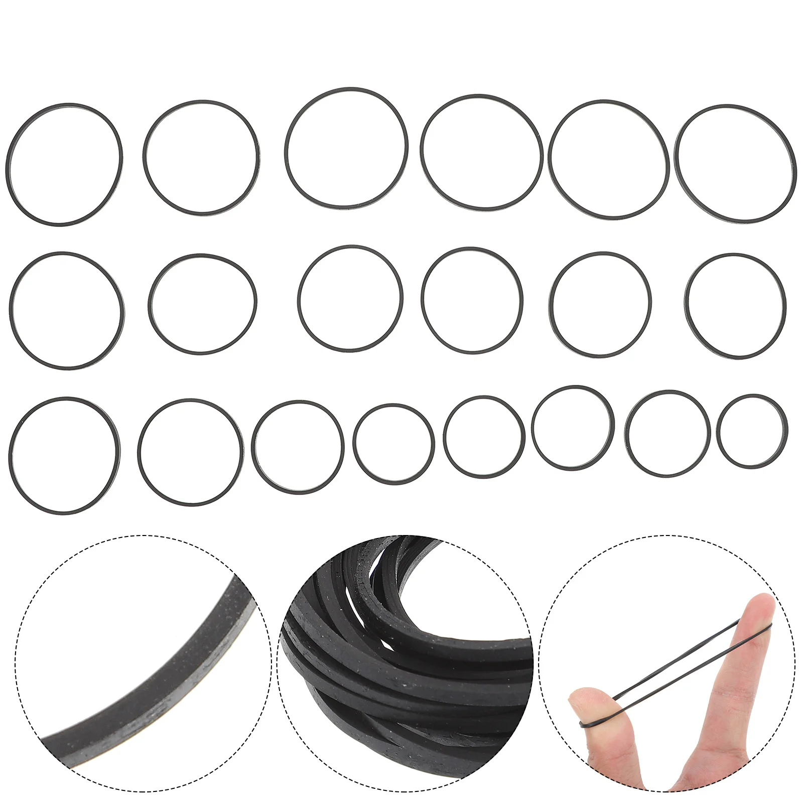 20 Pcs Recorder Tape Belt Rubber for Repair Assorted Video Machine Black