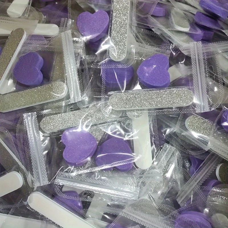 Glitter Nail Care Set - Nail Files, Buffing Crystal Stick, Heart-Shaped Sponge Blocks for Manicure and Pedicure