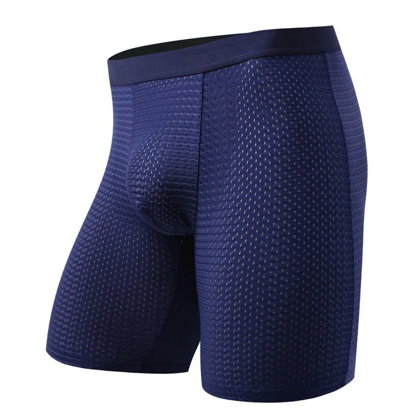 Männer Boxer Shorts Unterwäsche Eis Seide Mesh Panites Mann Solide Atmungsaktive Beutel Lange Bein Unterhose Männliche Badehose Cueca Große Größe