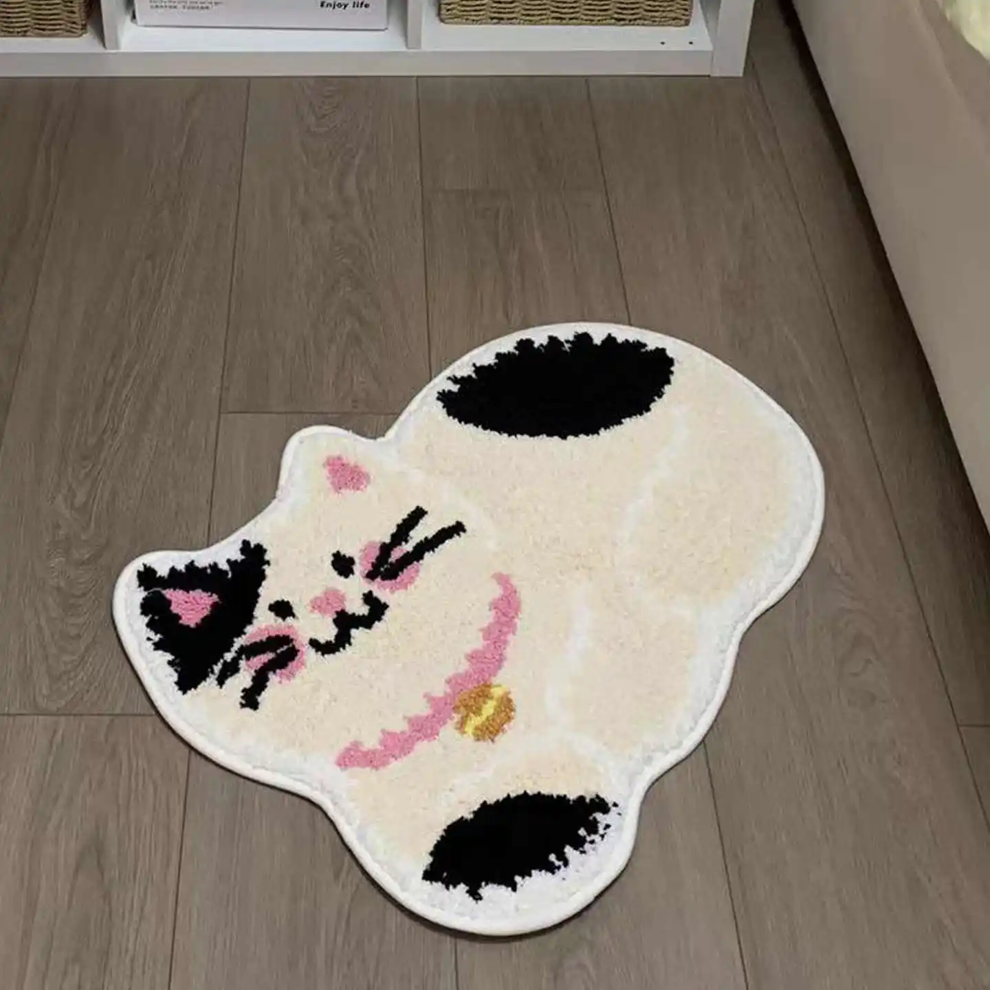 Cute Cat Shaped Plush Doormat Soft Flannel Non‑Slip Absorbent Floor Mat Creative Animal Area Rug for Bathroom Bedroom Entrance H
