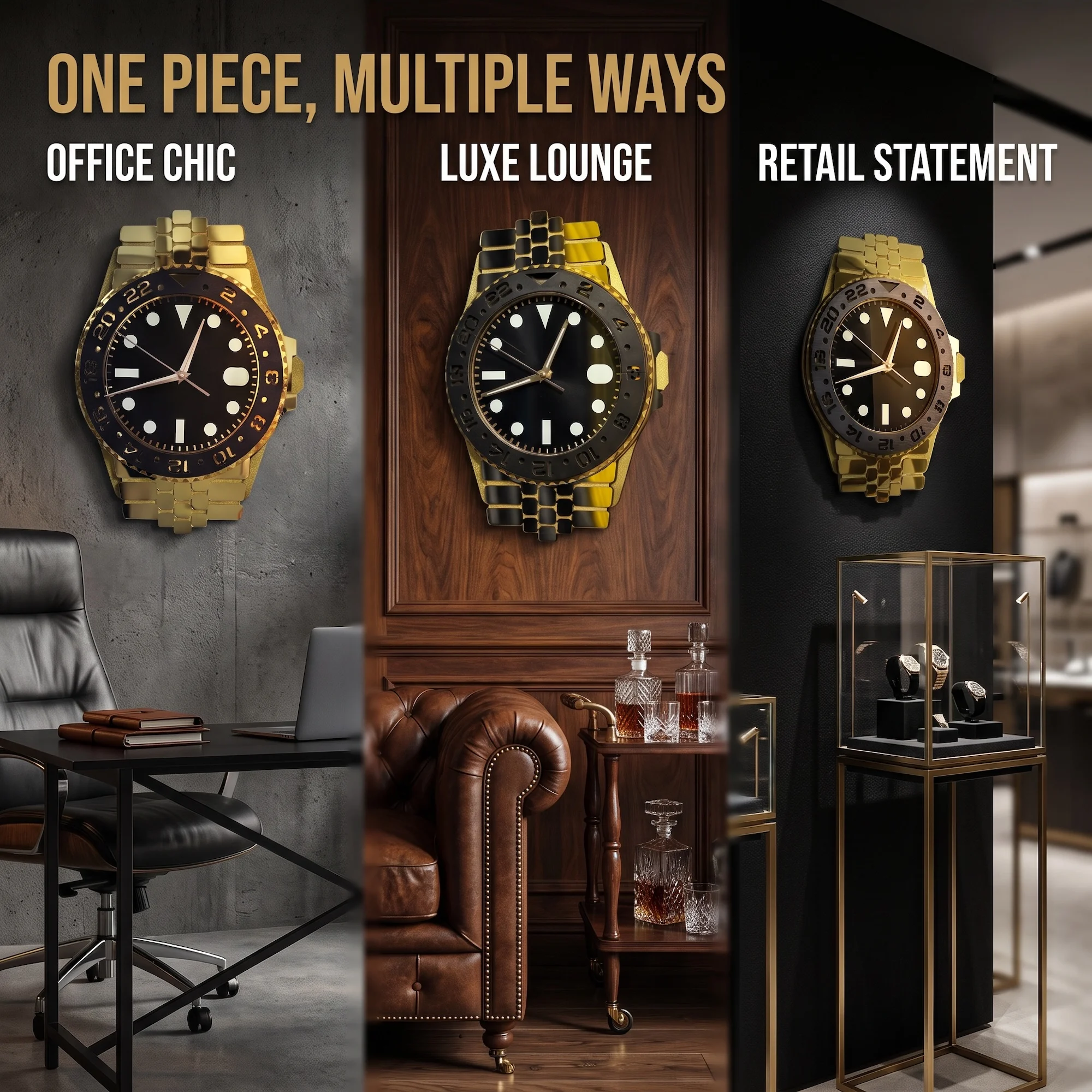 Luxury Diver Wrist Watch Shape Wall Clock Gold Black Silent Wall Watch Diving Wristwatch Modern Home Man Cave Garage Wall Decor