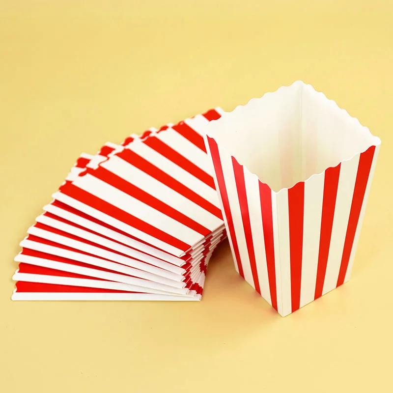 10Pcs Popcorn Paper Boxes Buckets Red White Stripes Bags Snack Containers For Movie Night Birthdays Carnival Party Supplies