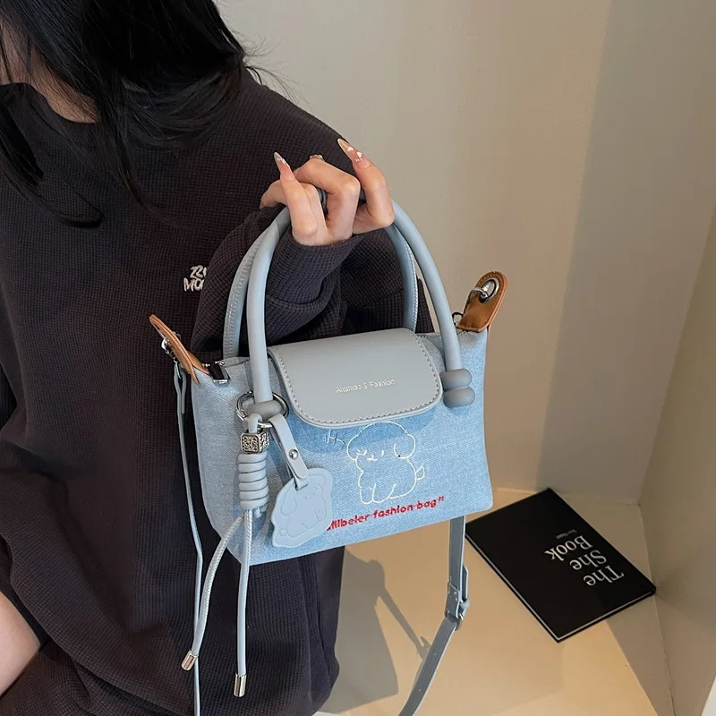 

New Denim Handbag Women's Korean Simple Shoulder Messenger Bag Niche High Sense