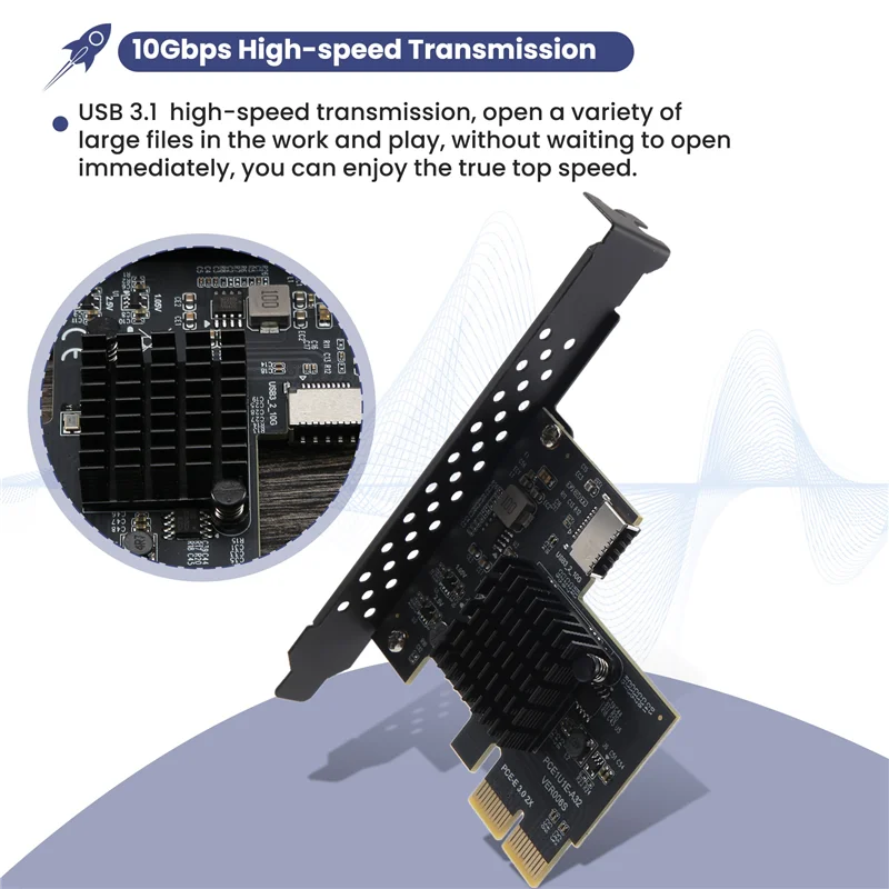 Well Made-PCI-E 2X To USB3.1 A-Key Gen2 Front Type-E Expansion Card,10Gbps Type-E Internal 20-Pin Front Panel Connector Riser Ca