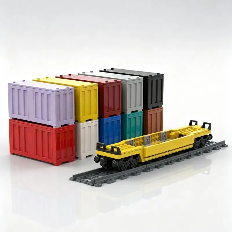 Конструктор City Scale 6 Stud Wide Intermodal Well Car MOC: Железнодорожный контейнерный вагон для самостоятельной сборки, игрушка из строительных блоков