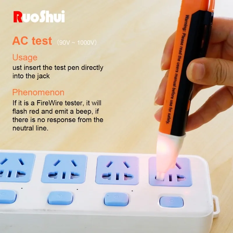 RUOSHUI AC Voltage Detector Electric Compact Pen Sensitivity 90-1000V Alert Pen for Electrician Tools Non-Contact Tester Pencil