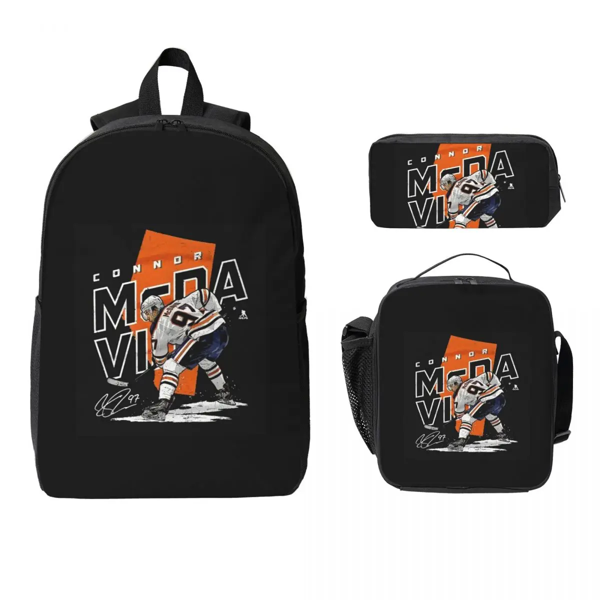 

Connor McDavid 97 For Edmonton Oilers Fans Backpack Student Boys Girls BookBag School Bag 3ps Insulated Lunch Bag Pencil Case