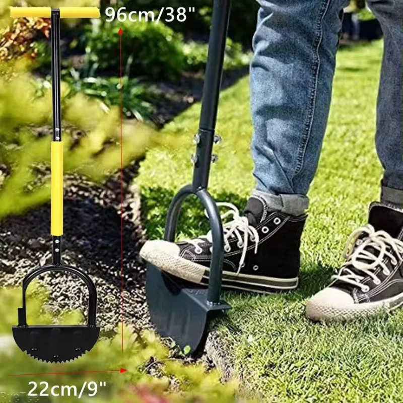 Reinforced Manual Lawn Edger Shovel, Serrated Grass Saw Cutter for Easy Edging, T-Grip Garden Trimming Spade, Heavy Duty Tool