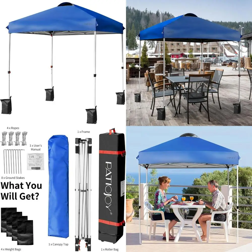 

Палатка с мгновенным навесом, регулируемая по высоте, коммерческое всплывающее укрытие 6,6 x 6,6 футов с портативной роликовой сумкой, 4 весовые сумки в комплекте,