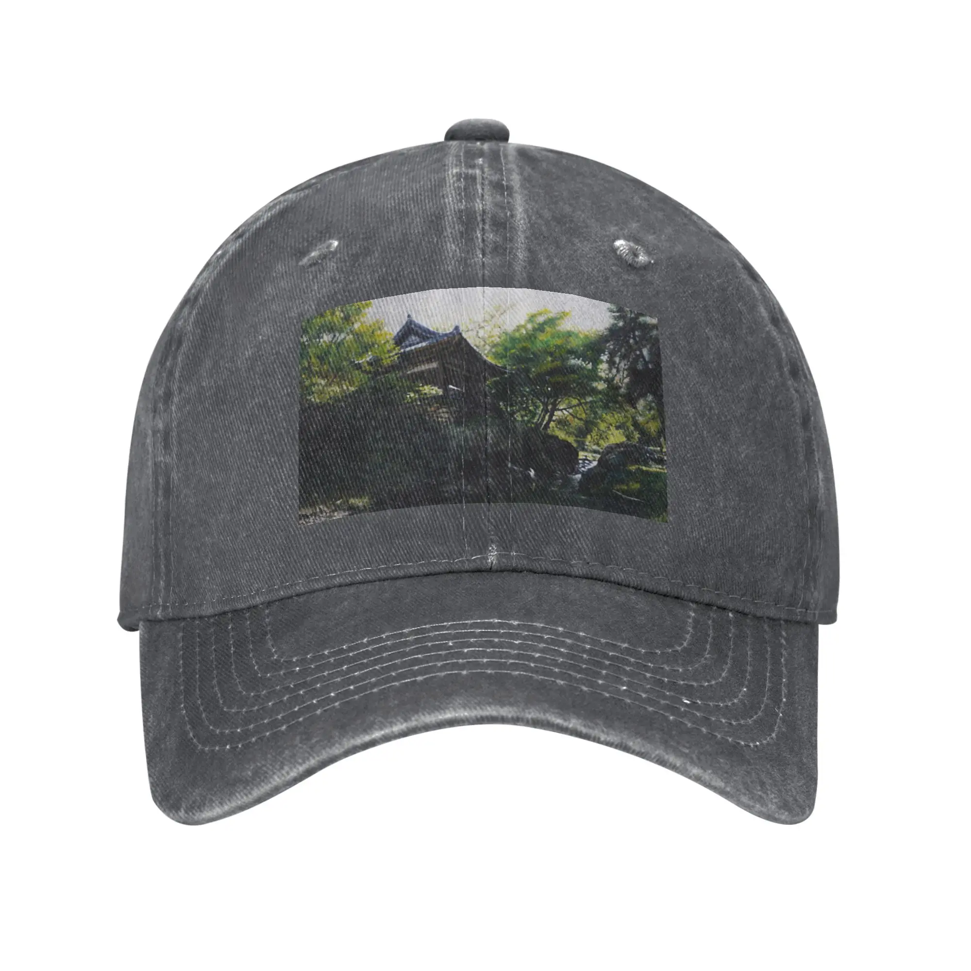 Fashion Traditional Korean Pavilion by a Stream - Heritage Fine Art baseball cap  Couples Cap Female