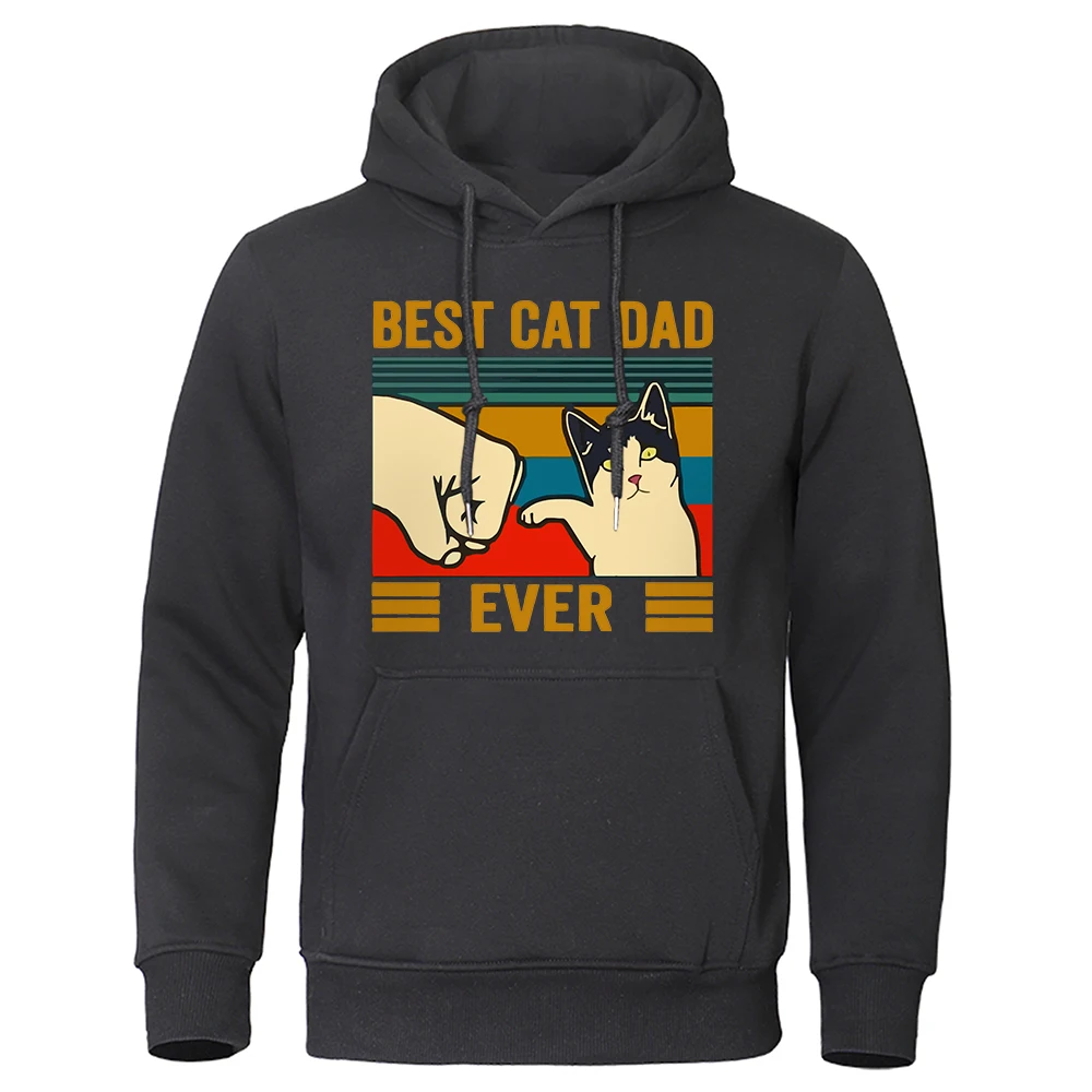 Best Cat Dad Ever Autumn Men's Hoodie Fleece Sweatshirts Fashion Cute Streetwear Animal Cats Male Clothing Casual Hooded Man