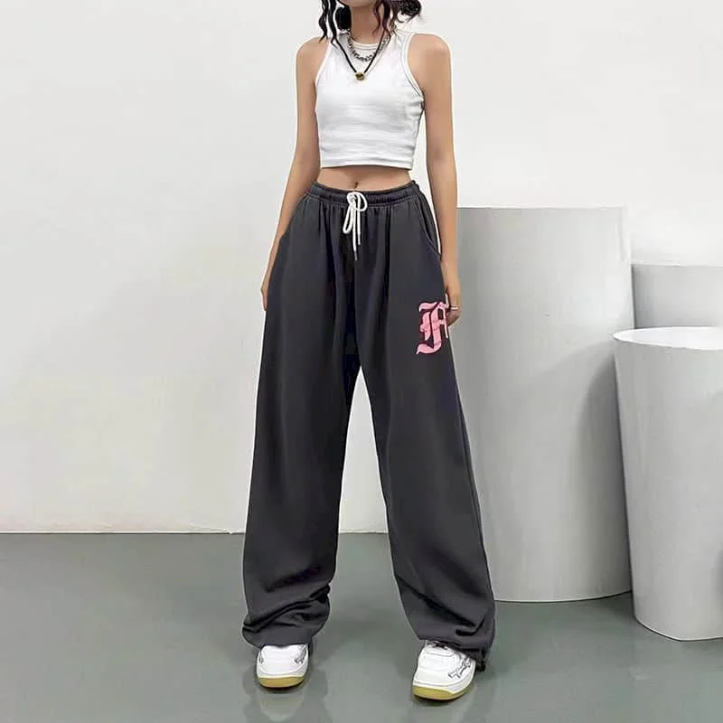 السراويل الرمادية Harajuku Sweatpants الكورية نمط الشارع الشهير شارع العليا السراويل الرياضية النساء فضفاضة خمر مرونة الخصر السراويل الفضفاضة