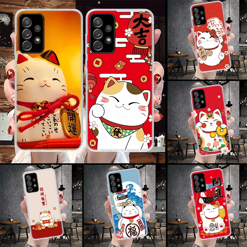 Lucky Cat Maneki Neko Japanese Soft Phone Case For Samsung Galaxy A13 A14 A15 A16 A17 A53 A54 A55 A56 A57 A33 A34 A35 A36 A37 A2