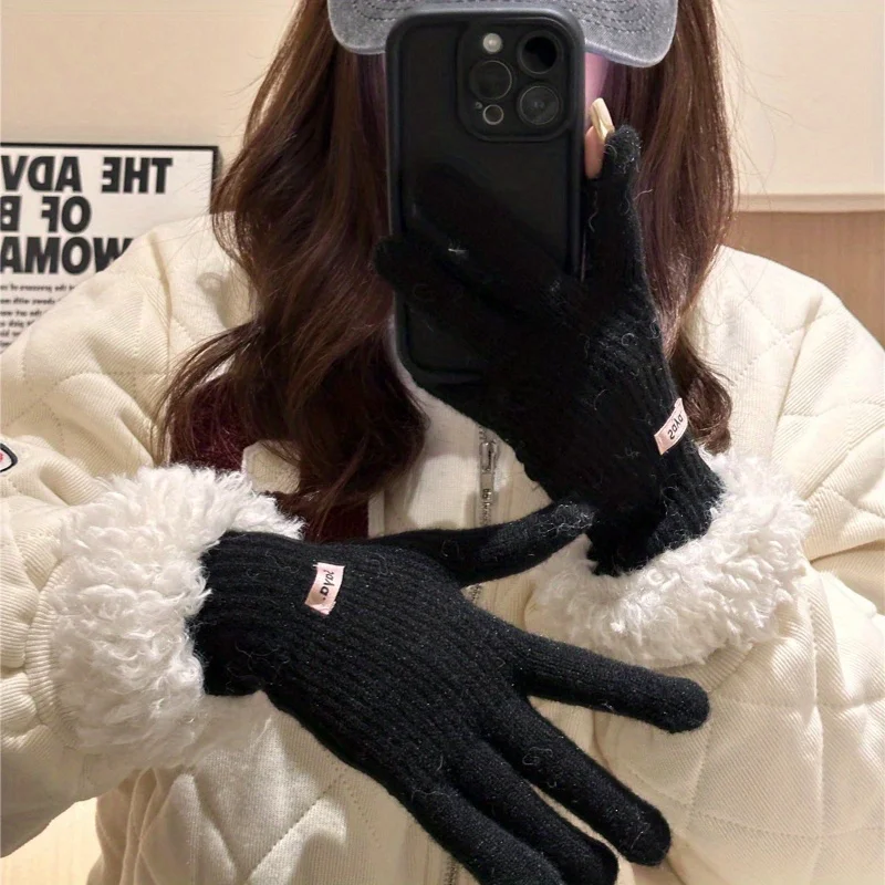 

Женские перчатки с нечеткими краями, зимние утолщенные теплые вязаные перчатки с пальцами, совместимые с сенсорным экраном, модные