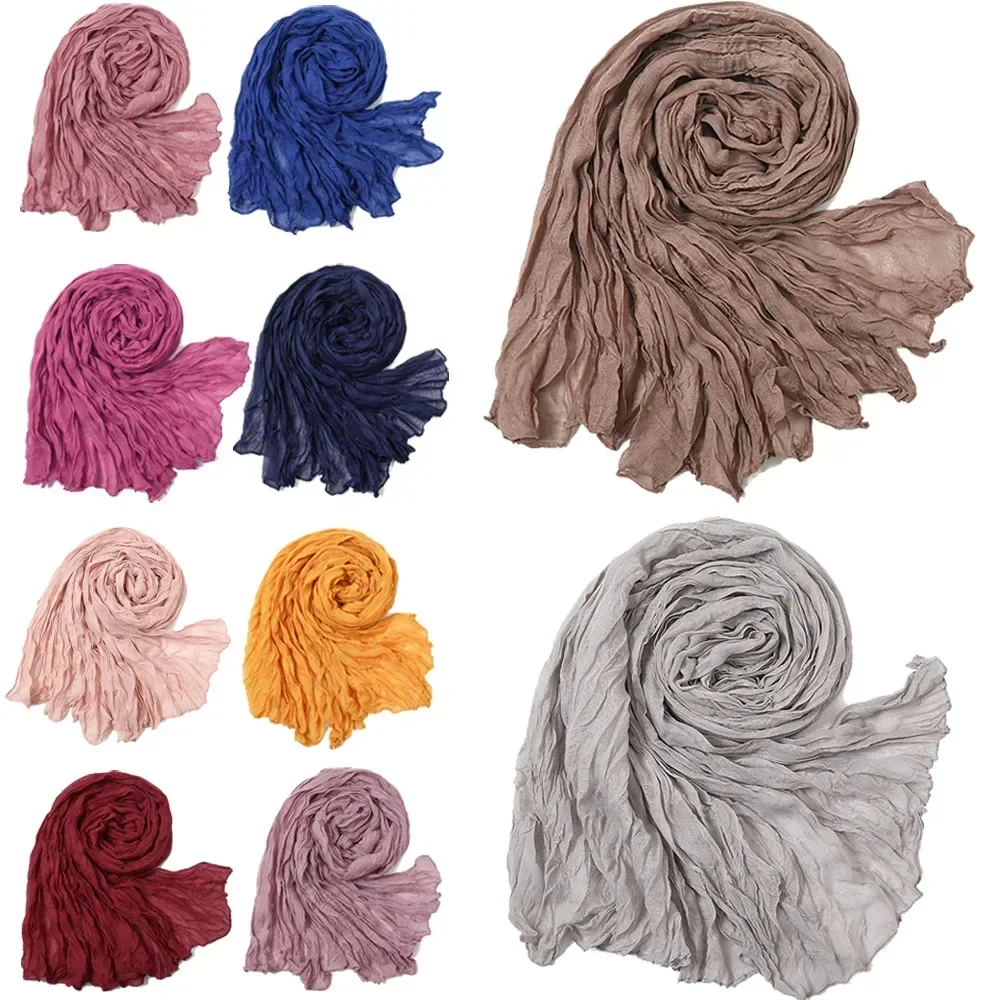 

60*180cm Fashionable Women Muslim Crinkle Hijab Scarf Foulard Femme Musulman Jersey Headscarf Islamic Viscose Scarf Shawls Wraps