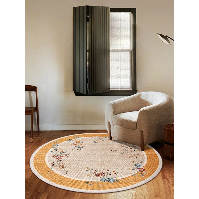 New Chinese Style Round Carpet Large Living Room Modern Rug Flower Bird Yellow Kid Room Rug Decor Home Sofa Floor Mat