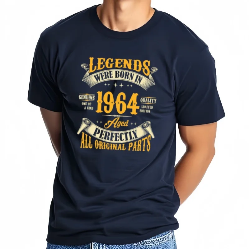 Camisetas divertidas de 60 cumpleaños, leyendas nacen en 1964, camiseta de manga corta de algodón con gráfico
