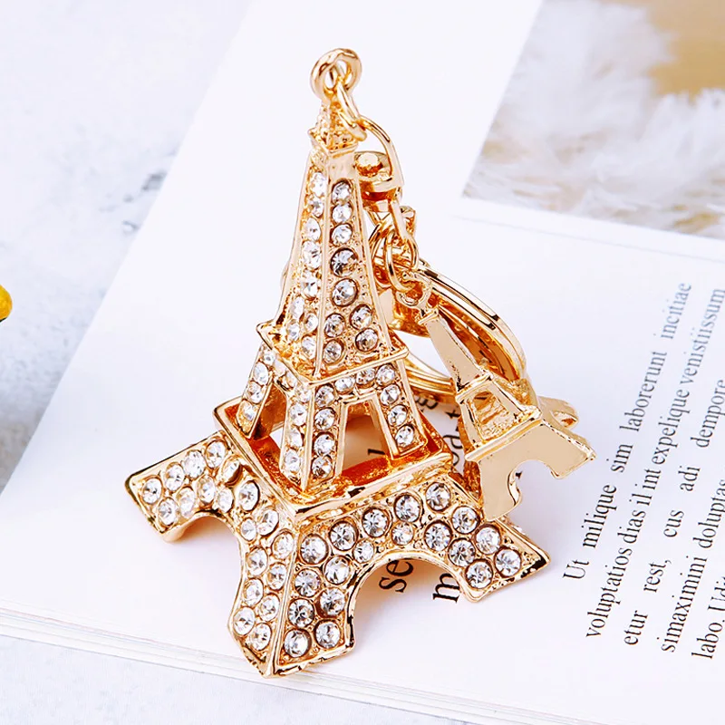 luxury designer jewelry Korean jewelry creative Eiffel Tower car keychain with rhinestone  key chains for women key holder