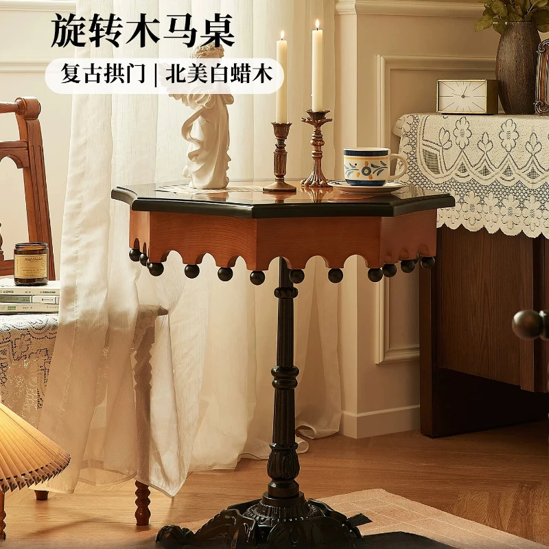 French retro solid wood coffee  small apartment balcony living room home coffee table small table creative bedside