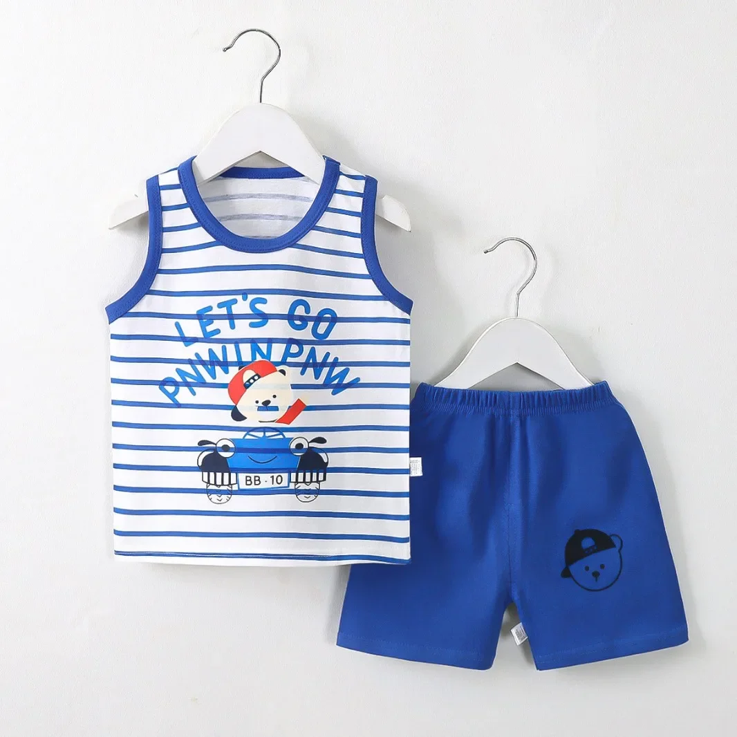 suit cotton summer Korean 2024 new boys sleeveless clothes baby clothes children's clothing wholesale， kids clothes girls