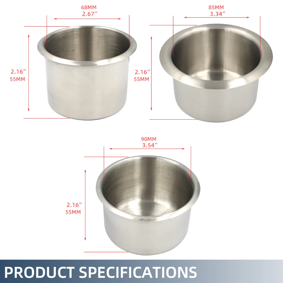 Stainless Steel Cup Drink Holder 68/85/90MM Portable Durable Cup for Marine Boat Rv Camper Table