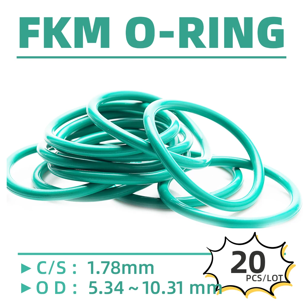 

20PCS/Lot Rubber FKM CS 1.78 mm OD 5.34/6.13/6.46/6.91/7.24/7.5/8.03/8.32/8.43/8.68 mm O Ring Gasket Oil Resistant Waterproof