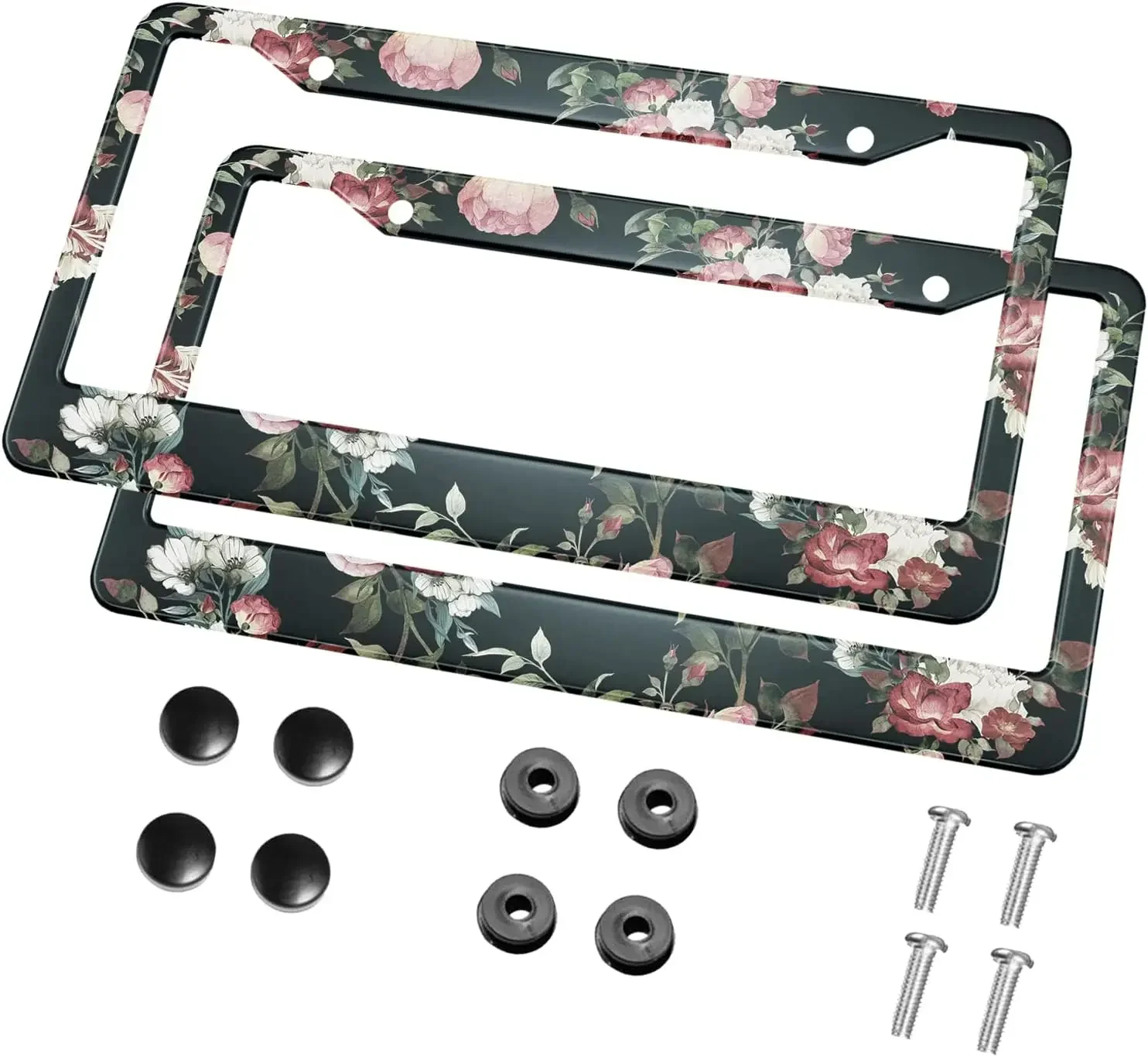 

Рамка для номерного знака с акварельным цветочным узором, 2-упаковка держателя номерного знака с двумя отверстиями, рамка для автомобильной бирки для женщин, мужчин, транспортных средств по США