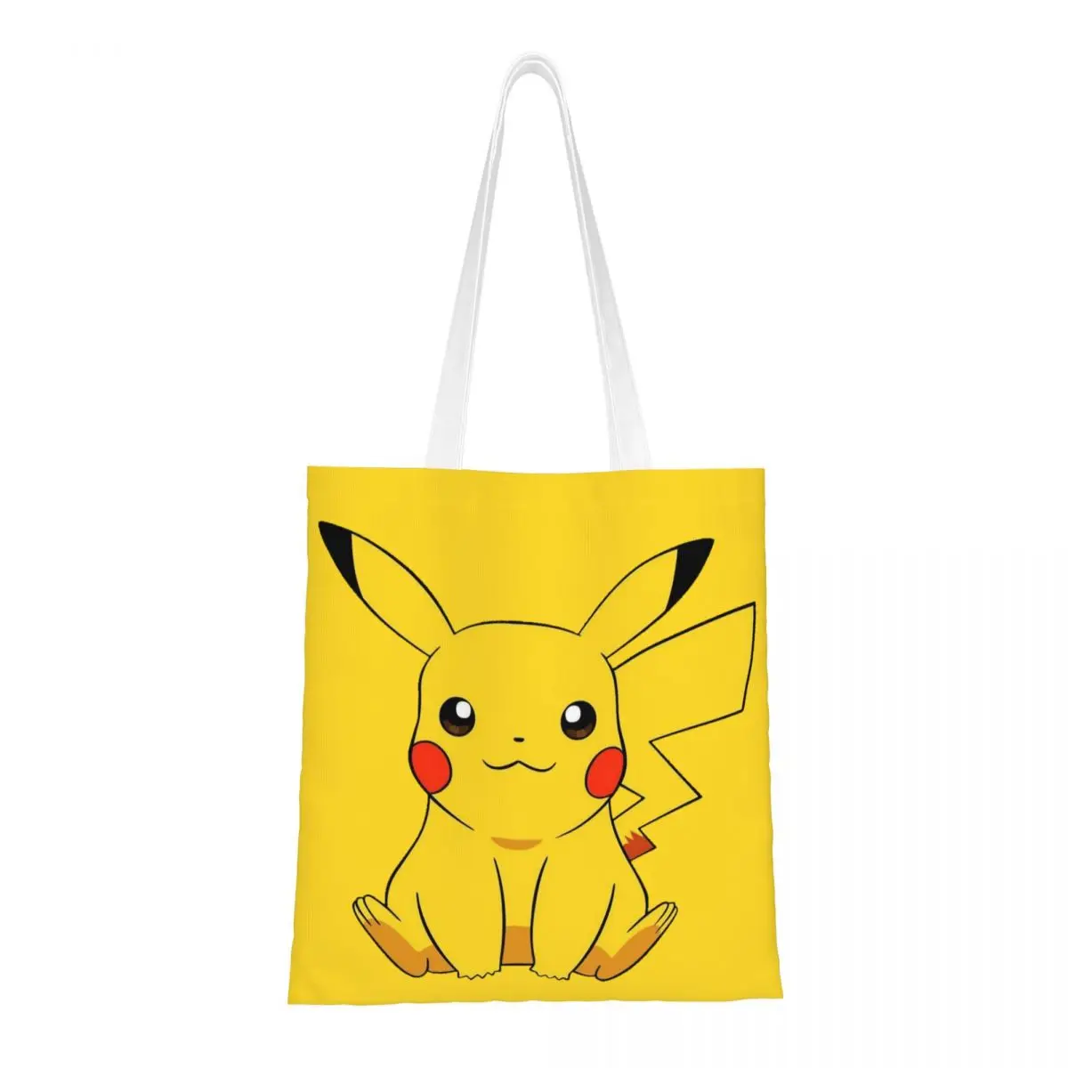 Custom Reusable Cartoon Animation Pokemon Pikachu Shopping Bag Women Canvas Shoulder Tote Bag Durable Groceries Shopper Bags