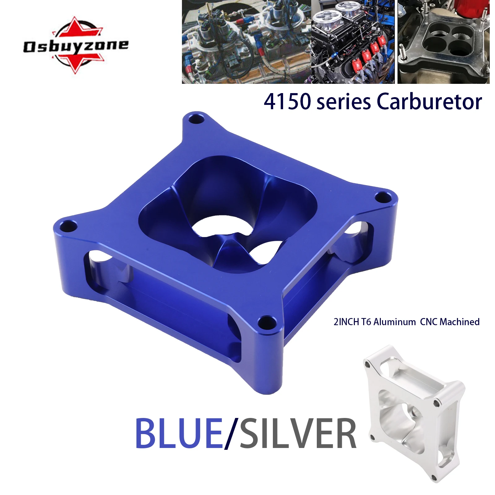 2 "อลูมิเนียม 4150 CNC Machined คาร์บูเรเตอร์ Spacer Square Bore 4 พอร์ต PCE120.1009.02 สําหรับ Chevy GM LS1 LS2 HollEY